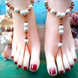 Copper and White  Barefoot Sandals